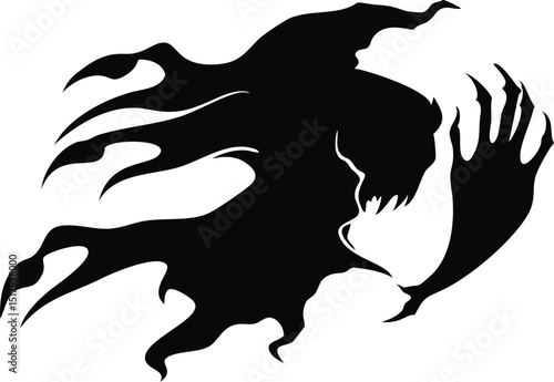 Dark Ghostly Spirit Silhouette with Clawed Hand Horror Art Design

