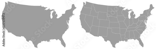 American map set. United States of America map set in grey color