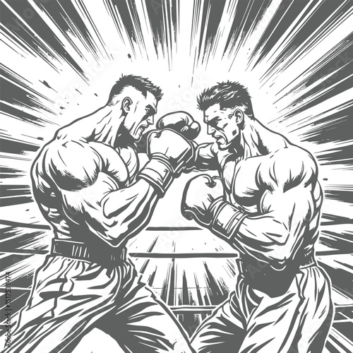 Intense Boxing Match – Powerful Fighter Illustration in Action