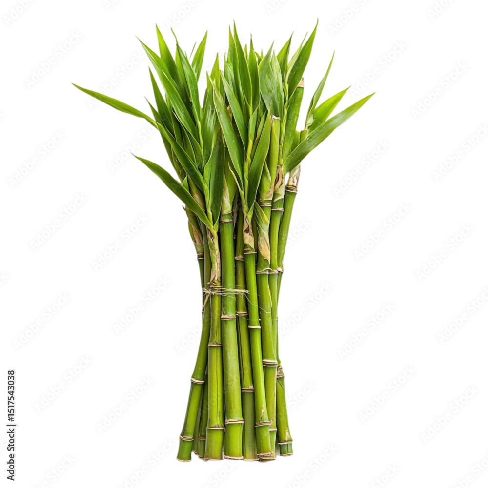Fototapeta premium A bundle of fresh green bamboo stalks with leaves a natural plant image