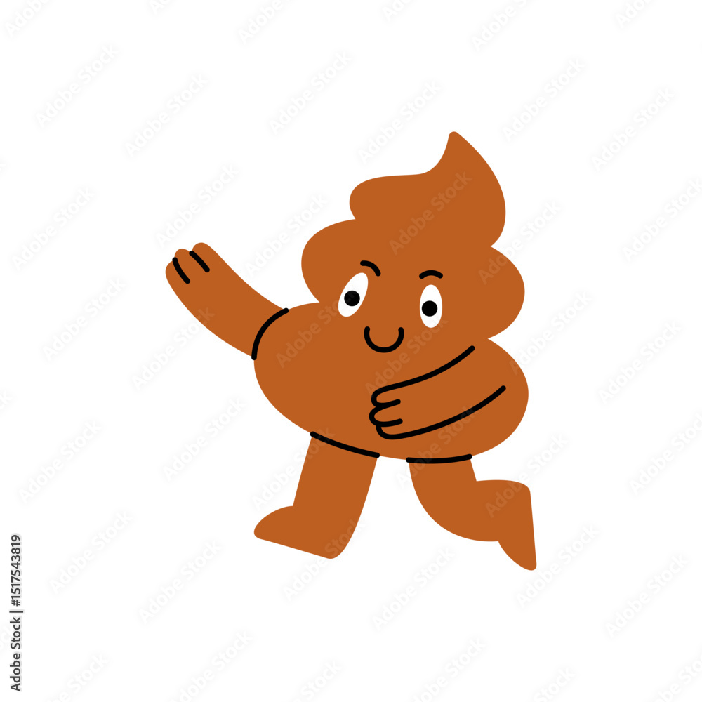 Obraz premium Playful cartoon poop character running with joy and a wide smile, full of energy and fun movement. Vector illustration.