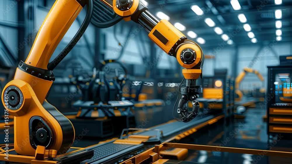 Industrial robotic arm working in a modern factory automation process Industrial robotic arm working in a modern factory automation process