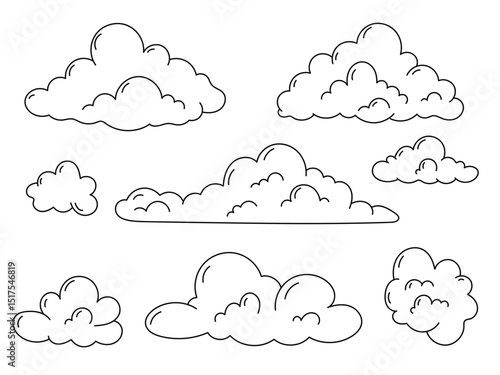 Hand drawn doodle cloud, set of clouds