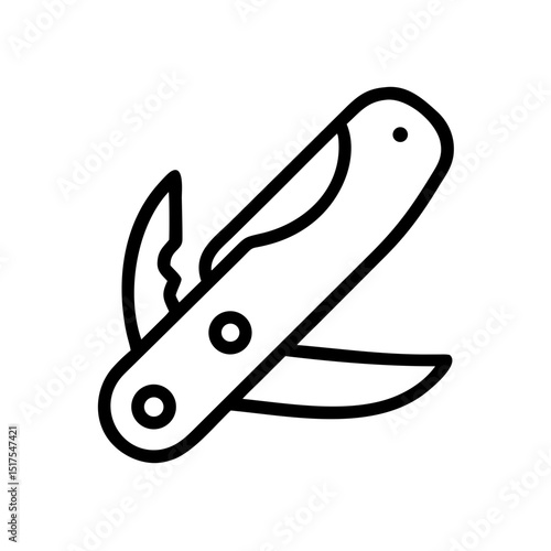 Pocketknife icon with multiple blades and tools. Detailed pocketknife illustration showing sharp blades, useful tools, and sturdy handle.