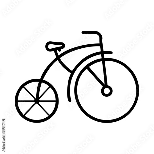 Vintage penny farthing bicycle illustration. Classic high-wheeler bicycle design with large front wheel and small rear wheel. Simple line art image perfect for vintage bicycle icon.