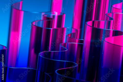 Glass Grid Structures Floating in a Digital Sky Background 3D