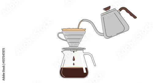 Pour Over Coffee Brewing Process Illustration