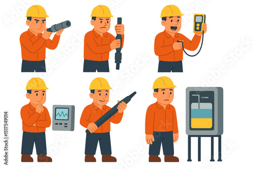 Petroleum engineer using core sampler well logging gas chromatograph directional drill separator vector emotions