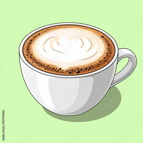 Cozy Latte Art Illustration in White Mug