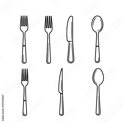 Minimalist Line Art Cutlery Set - Fork, Knife, Spoon