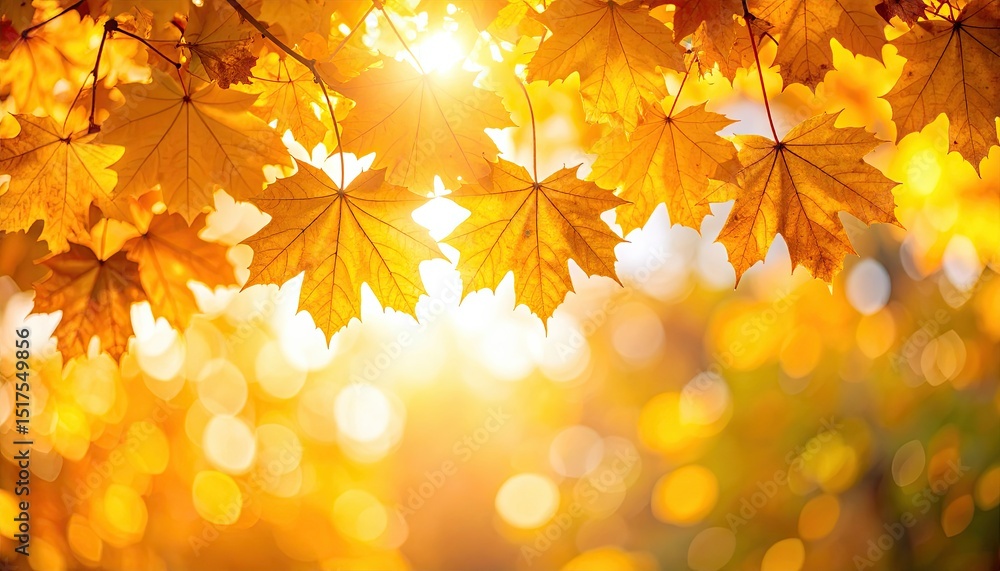 Golden autumn leaves illuminated by sunlight, creating a warm and vibrant seasonal atmosphere Golden autumn leaves illuminated by sunlight, creating a warm and vibrant seasonal atmosphere