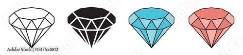 Diamond icon set vector isolated on white background. Gemstone diamond collections. Gemstone symbol set.