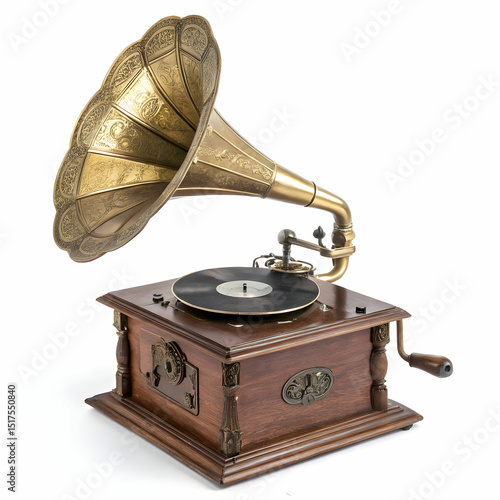 old gramophone isolated on white