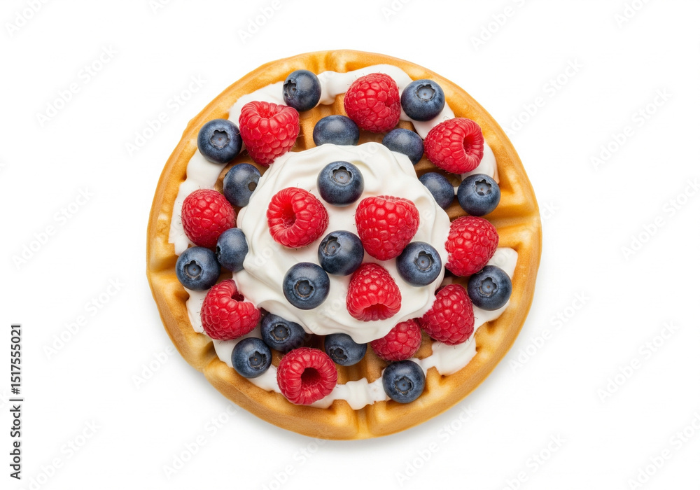 Delicious Belgian Waffle with Mixed Berries and Whipped Cream Delicious Belgian Waffle with Mixed Berries and Whipped Cream