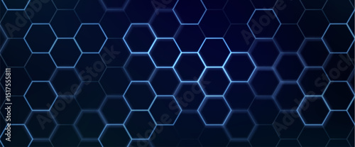 Abstract hexagon pattern background - futuristic sci fi honeycomb grid, glowing blue neon lines on dark. Geometric vector graphic design for digital interfaces, HUD displays and gaming backdrops.