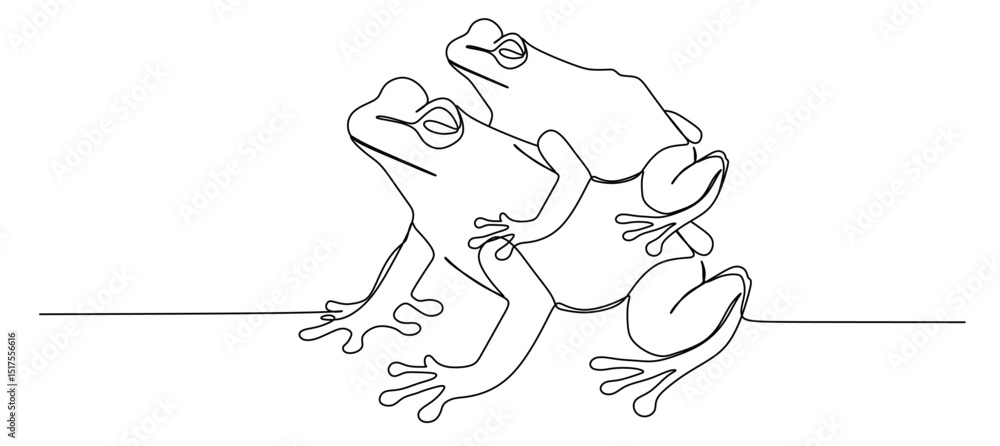 Fototapeta premium continuous one line art of two frogs mating. vector illustration