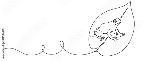 continuous one line art of a frog on a leaf. vector illustration