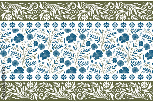 Seamless floral sketch design.Hand drawn one line pattern.Floral border with leaves.Modern decoration element.Fashionable textile pattern

