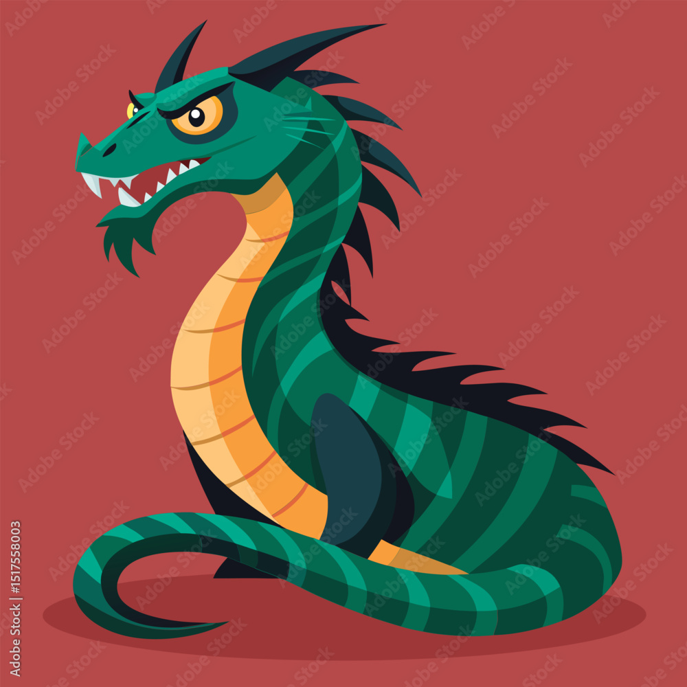 Fototapeta premium Fierce green dragon poised to strike.