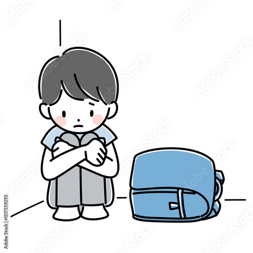 Photos 学校に行けなくて辛い思いをしている子供のイラスト