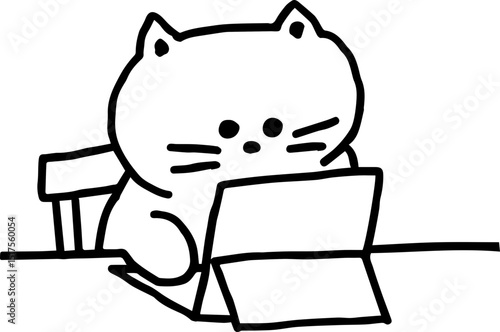 컴퓨터 앞의 고양이