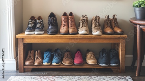 Wallpaper Mural Shoe storage bench with various footwear arranged indoors Torontodigital.ca