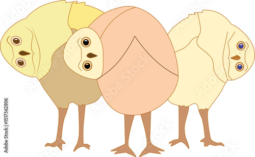 Whimsical Trio of Stylized Owls Bending Their Heads in Curiosity – Vector Illustration