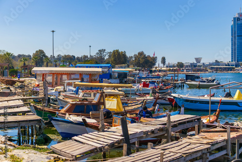 Wallpaper Mural Izmir, Turkey - 22.03.2025: Harbor Scene with Moored Boats under Clear Skies Torontodigital.ca