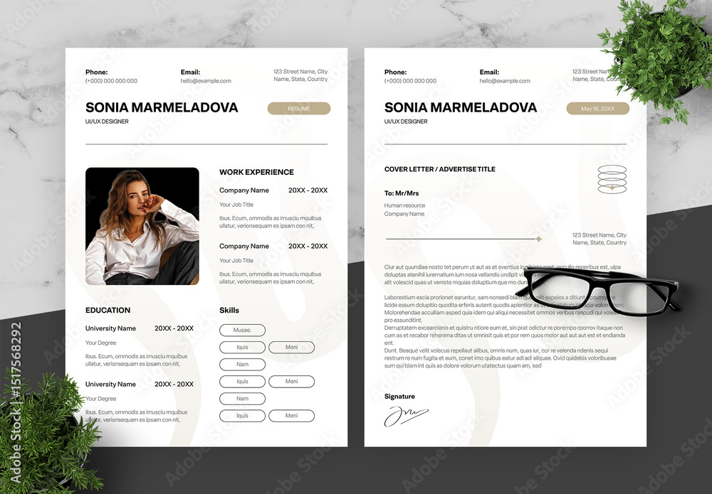 Beige And Black UI UX Designer Resume And Cover Letter Stock Template ...