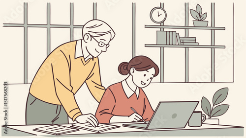 Senior and Junior Employees Collaborating – Intergenerational Teamwork in the Workplace