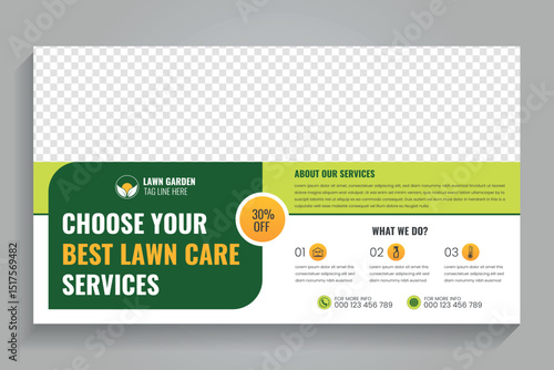 Agricultural and farming services web banner or social media post lawn gardening, video thumbnail design