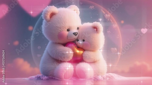 Two Teddy Bears Embrace with a Heart: A Romantic Valentine's Day Animation