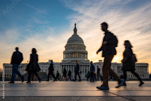 United States Capitol Building with people walking around