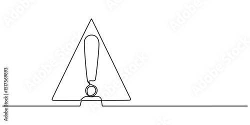Dangerous sign line continuous drawing vector. One line dangerous sign vector background, Danger Sign Caution, Stop Alert Attention Continuous One Line Illustration, Alert Warning Sign Exclamation. 