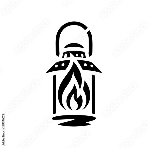 fire lantern simple vector black white modern vintage lantern with fire flame isolated background