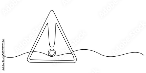 Dangerous sign line continuous drawing vector. One line dangerous sign vector background, Danger Sign Caution, Stop Alert Attention Continuous One Line Illustration, Alert Warning Sign Exclamation. 