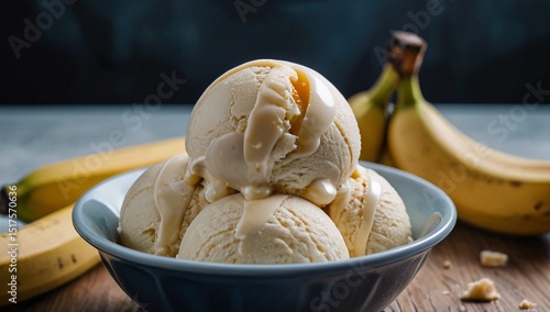 Banana ice cream natural frozen dessert white bowl