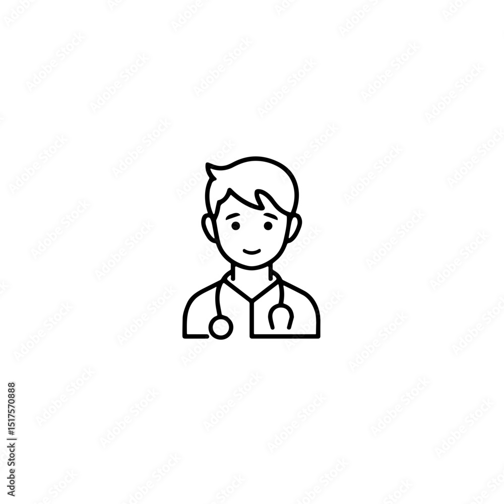 Friendly healthcare professional smiling in simple line art, patient engagement Friendly healthcare professional smiling in simple line art, patient engagement