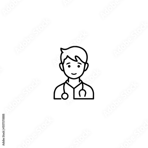Friendly healthcare professional smiling in simple line art, patient engagement