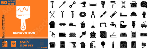 Renovation Solid Editable Icons set. Vector illustration in modern thin solid style of renovation icons: building, material, house, etc