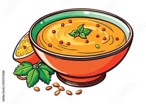 Delicious orange soup with herbs.