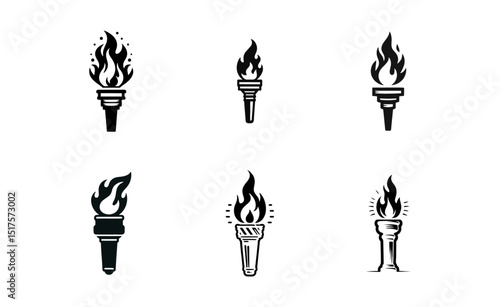fire torch simple vector black white modern vintage torch with fire flame isolated background