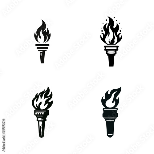 fire torch simple vector black white modern vintage torch with fire flame isolated background