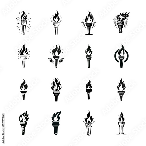fire torch simple vector black white modern vintage torch with fire flame isolated background