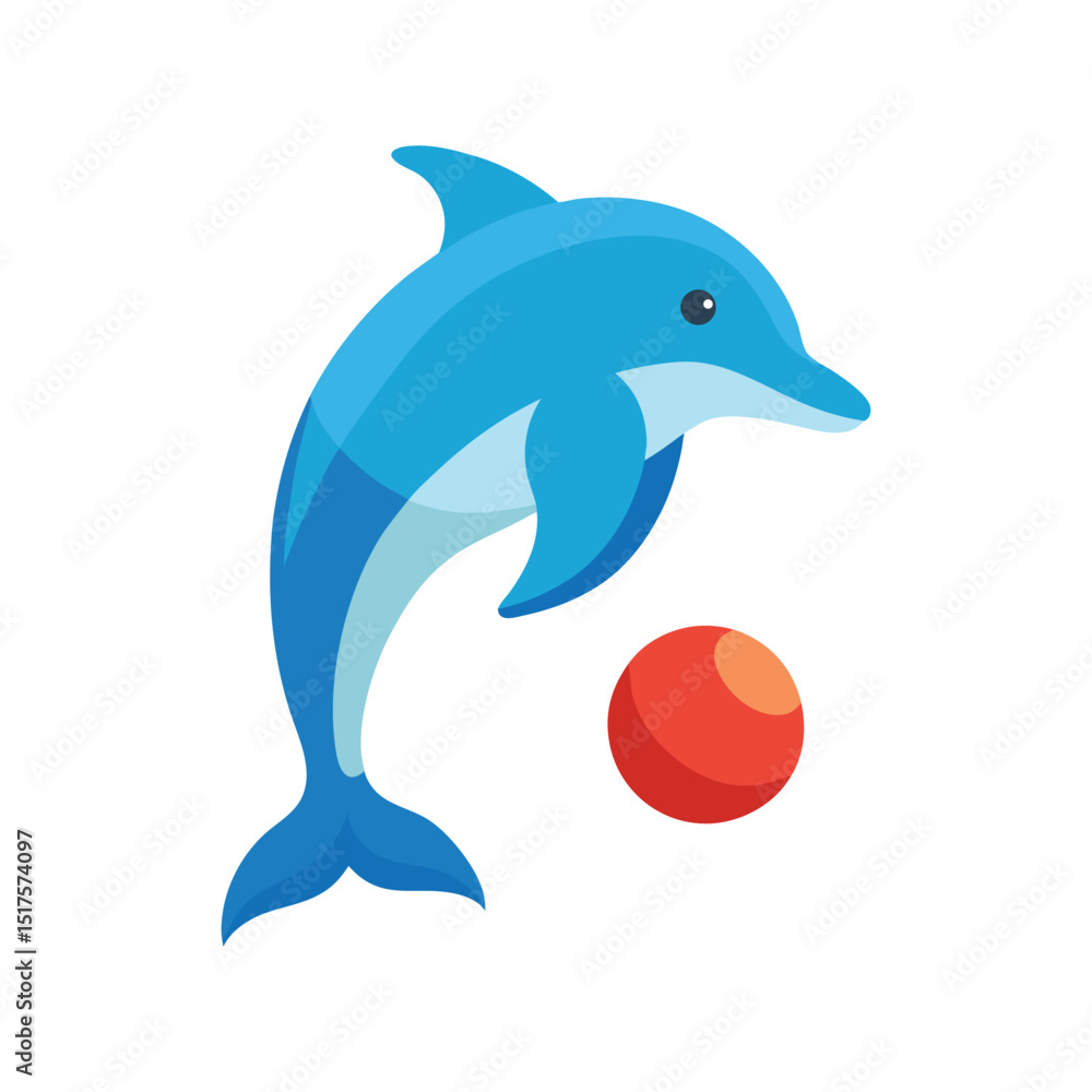 Fototapeta premium Flat and Minimal Dolphins with ball icon vector illustration on white