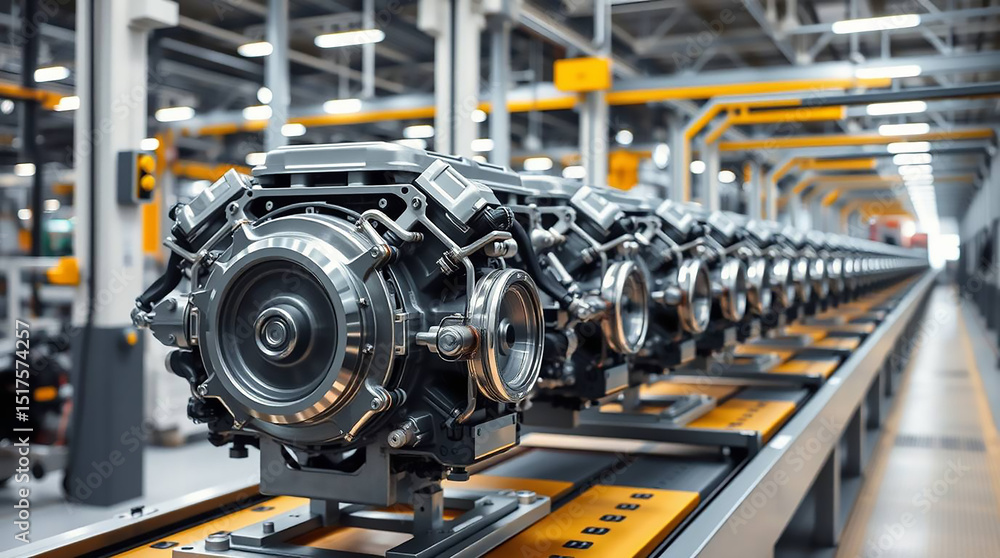 Car engine production on the factory conveyor line Car engine production on the factory conveyor line
