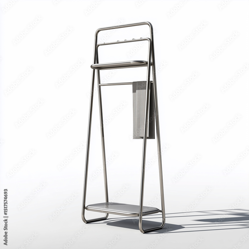 A standing coat rack with minimalist metal frame