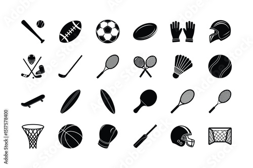 Sports Instrument Vector Silhouettes for Equipment in Fitness Recreation and Athletic Design