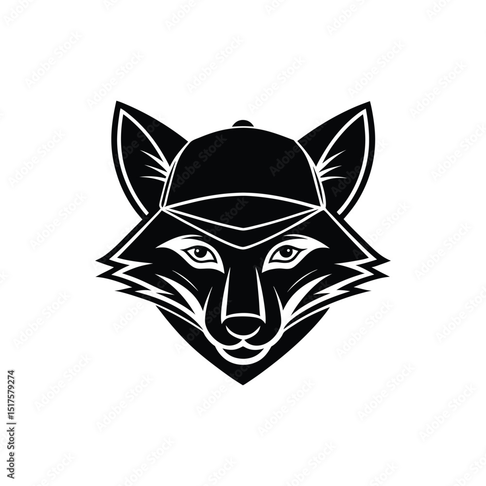 Fototapeta premium Flat and Minimal a fox head wearing a baseball cap icon vector illustration on white 
