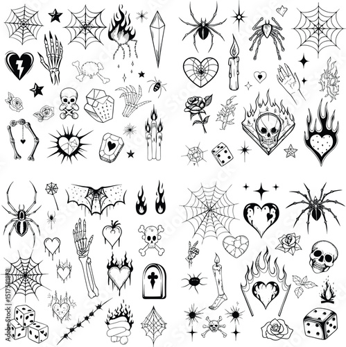 Black and white tattoo flash sheet designs